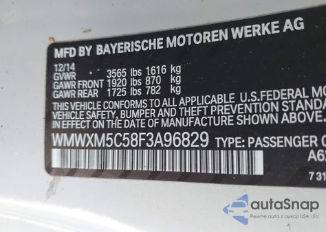 2015 Mini Hardtop Cooper z USA, uszkodzony, nr VIN WMWXM5C58F3A96829